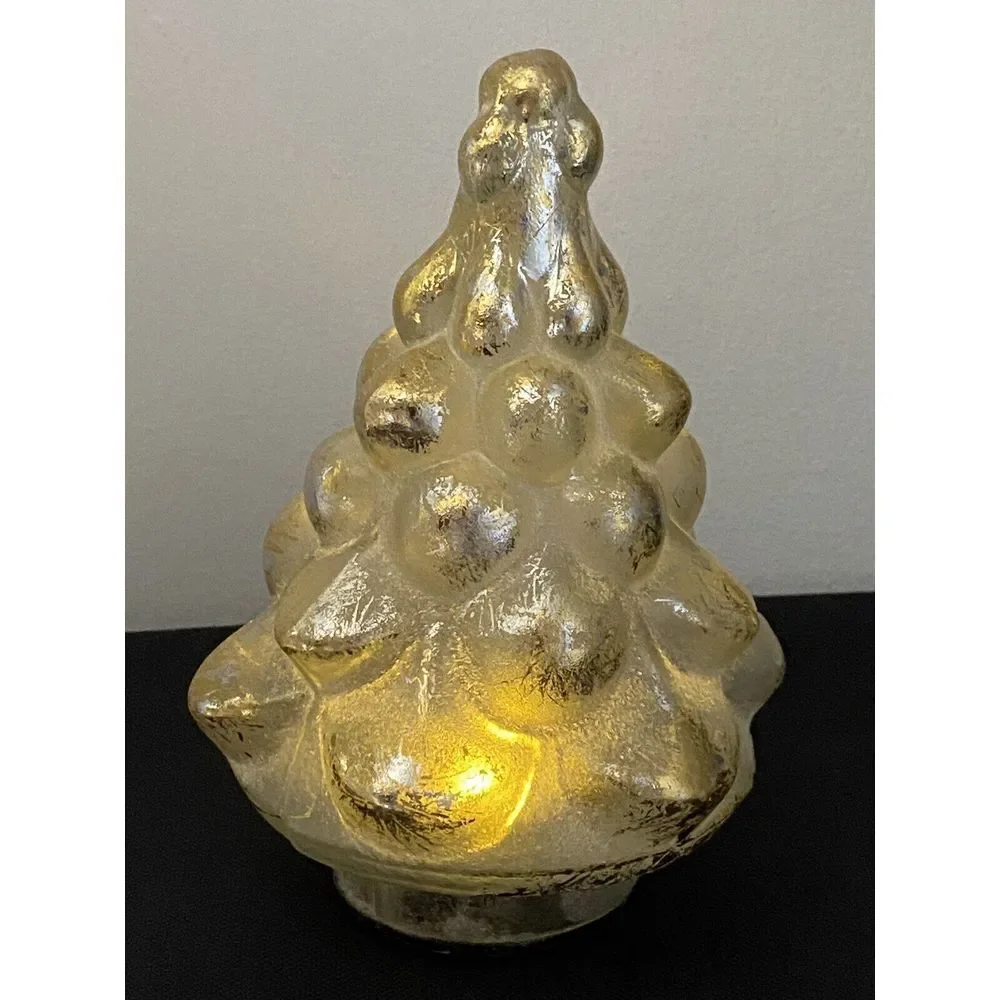 Pottery Barn‎ Vintage Lighted Mercury Glass Christmas Tree Gold Silver 7